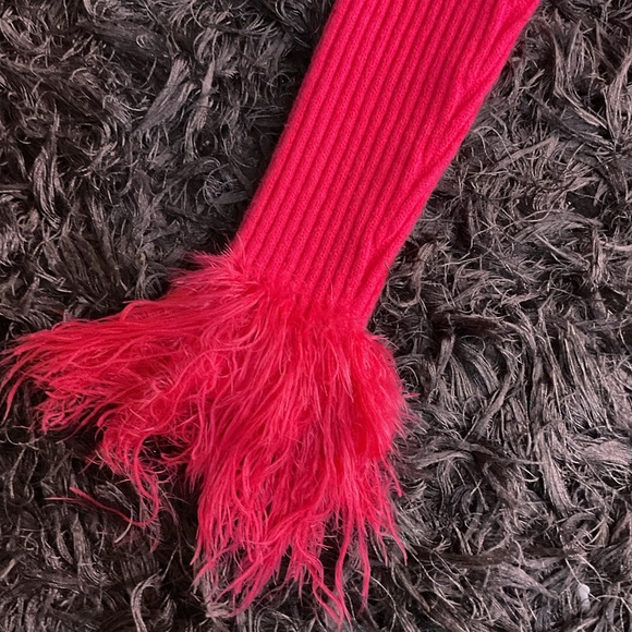 Elegant Red Feather Cuff Sweater - Picture 2 of 4